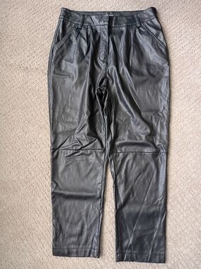 Topshop Black Faux Leather Pants - Tailored Straight Leg